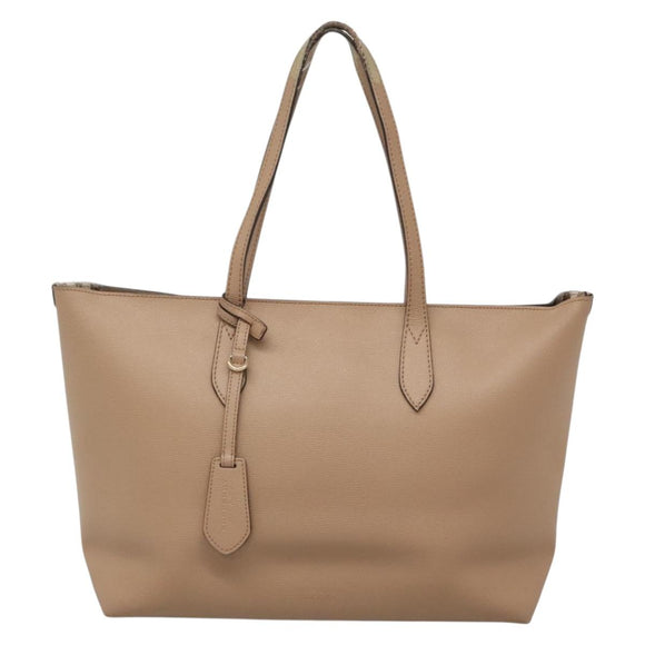 BURBERRY Tote Bag Leather Beige Gold Auth bs28011
