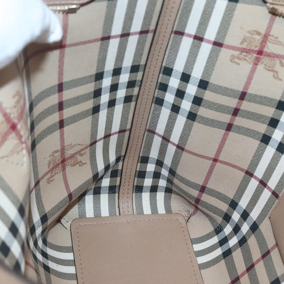 BURBERRY Tote Bag Leather Beige Gold Auth bs28011