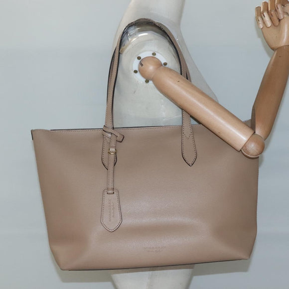 BURBERRY Tote Bag Leather Beige Gold Auth bs28011