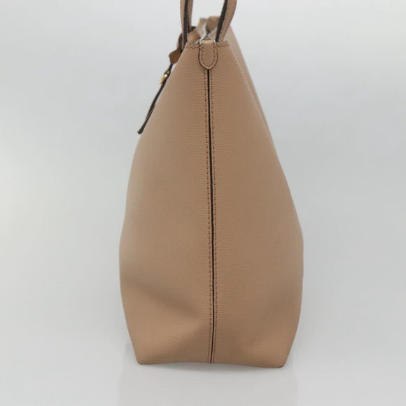 BURBERRY Tote Bag Leather Beige Gold Auth bs28011