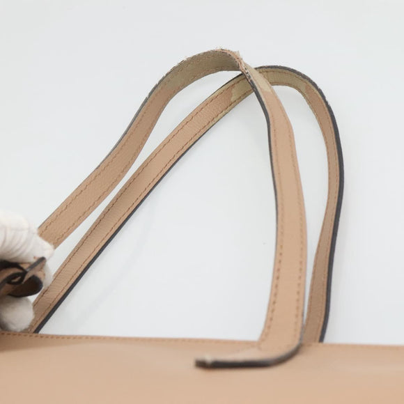 BURBERRY Tote Bag Leather Beige Gold Auth bs28011