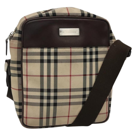 BURBERRY Nova Check Shoulder Bag Nylon Beige Silver Auth bs28012