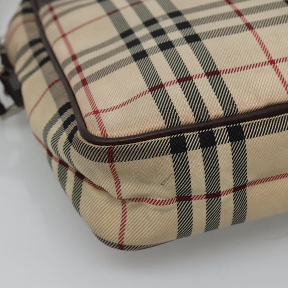 BURBERRY Nova Check Shoulder Bag Nylon Beige Silver Auth bs28012