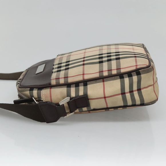 BURBERRY Nova Check Shoulder Bag Nylon Beige Silver Auth bs28012