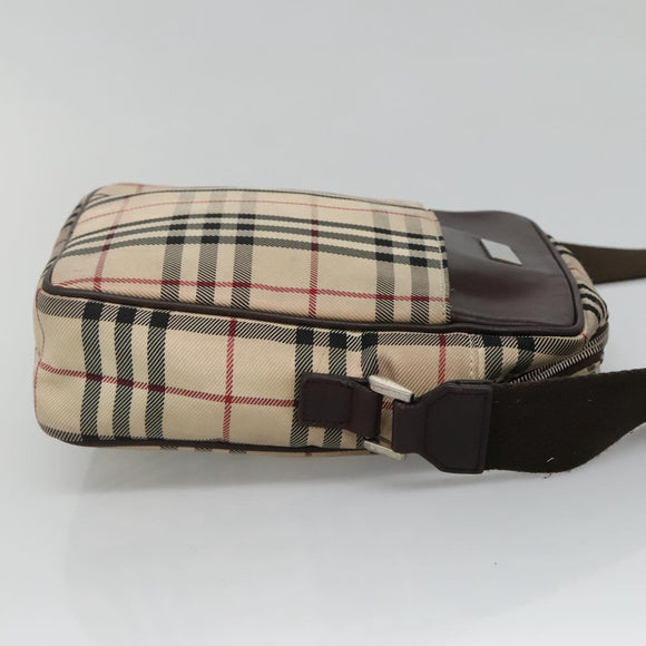 BURBERRY Nova Check Shoulder Bag Nylon Beige Silver Auth bs28012