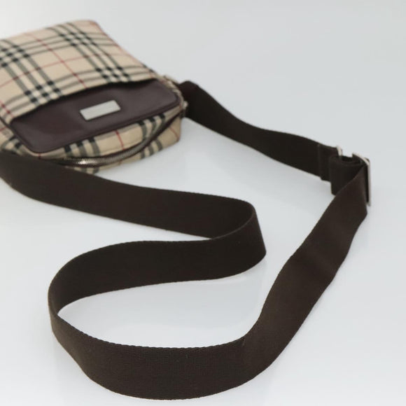 BURBERRY Nova Check Shoulder Bag Nylon Beige Silver Auth bs28012