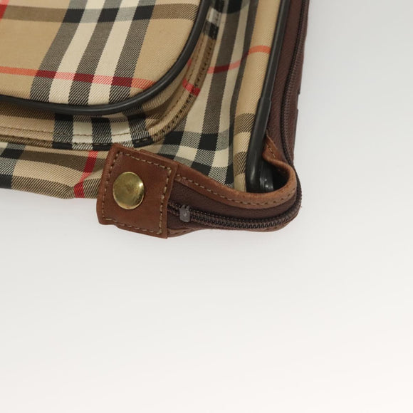 Burberrys Nova Check Garment Cover Canvas Leather Beige Gold Auth bs28016