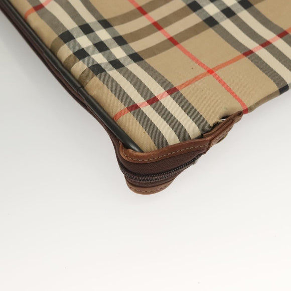 Burberrys Nova Check Garment Cover Canvas Leather Beige Gold Auth bs28016