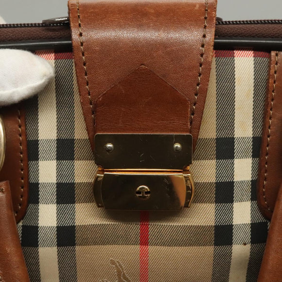 Burberrys Nova Check Garment Cover Canvas Leather Beige Gold Auth bs28016