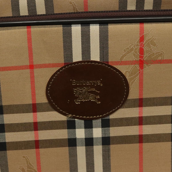 Burberrys Nova Check Garment Cover Canvas Leather Beige Gold Auth bs28016