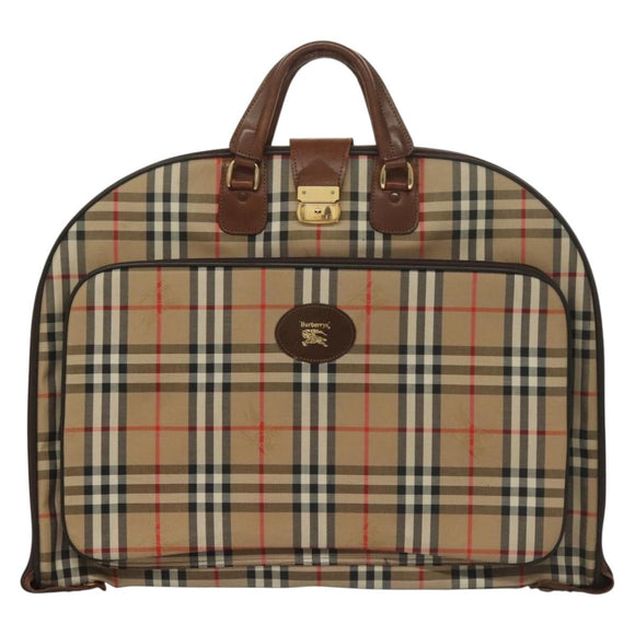 Burberrys Nova Check Garment Cover Canvas Leather Beige Gold Auth bs28016