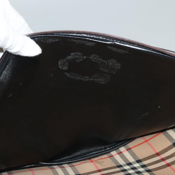 Burberrys Nova Check Garment Cover Canvas Leather Beige Gold Auth bs28016