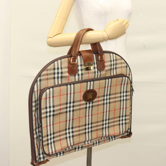Burberrys Nova Check Garment Cover Canvas Leather Beige Gold Auth bs28016