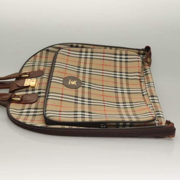 Burberrys Nova Check Garment Cover Canvas Leather Beige Gold Auth bs28016