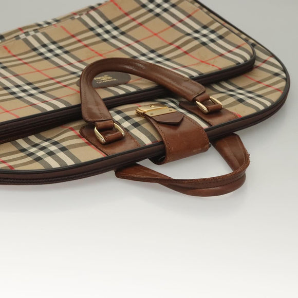 Burberrys Nova Check Garment Cover Canvas Leather Beige Gold Auth bs28016
