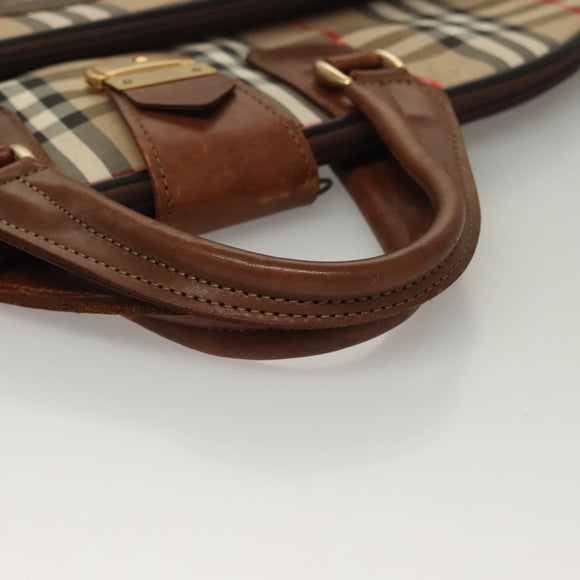 Burberrys Nova Check Garment Cover Canvas Leather Beige Gold Auth bs28016