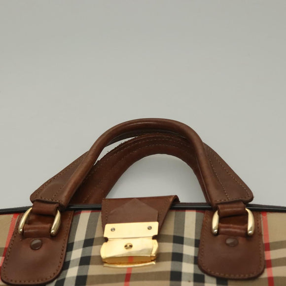 Burberrys Nova Check Garment Cover Canvas Leather Beige Gold Auth bs28016