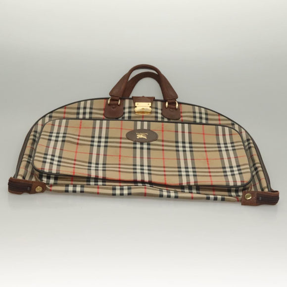 Burberrys Nova Check Garment Cover Canvas Leather Beige Gold Auth bs28016