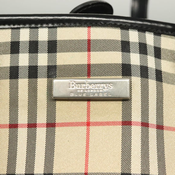 Burberrys Nova Check Blue Label Shoulder Bag Canvas Beige Silver Auth bs28026