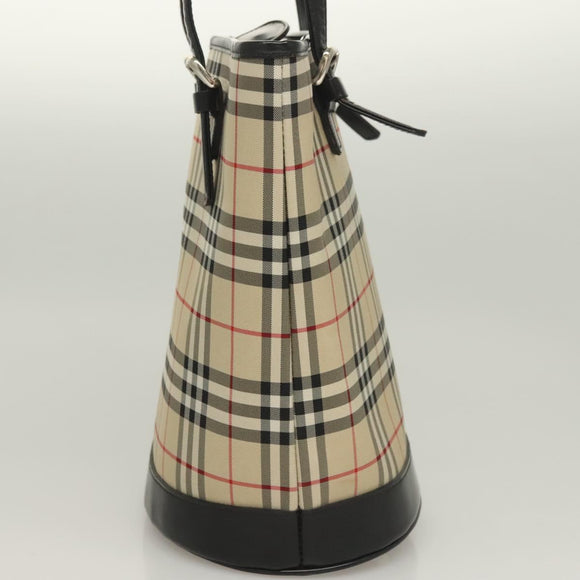 Burberrys Nova Check Blue Label Shoulder Bag Canvas Beige Silver Auth bs28026