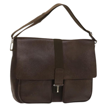 BVLGARI Shoulder Bag Leather Brown Silver Auth bs28028