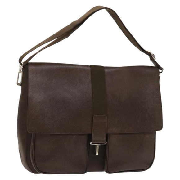 BVLGARI Shoulder Bag Leather Brown Silver Auth bs28028