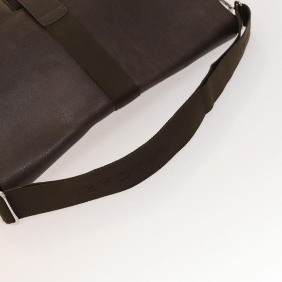 BVLGARI Shoulder Bag Leather Brown Silver Auth bs28028
