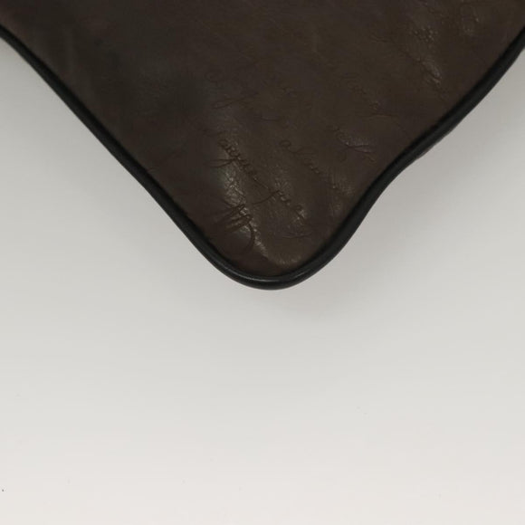 Berluti Calligraphy Clutch Bag Leather Brown Silver Auth bs28029