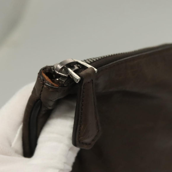 Berluti Calligraphy Clutch Bag Leather Brown Silver Auth bs28029