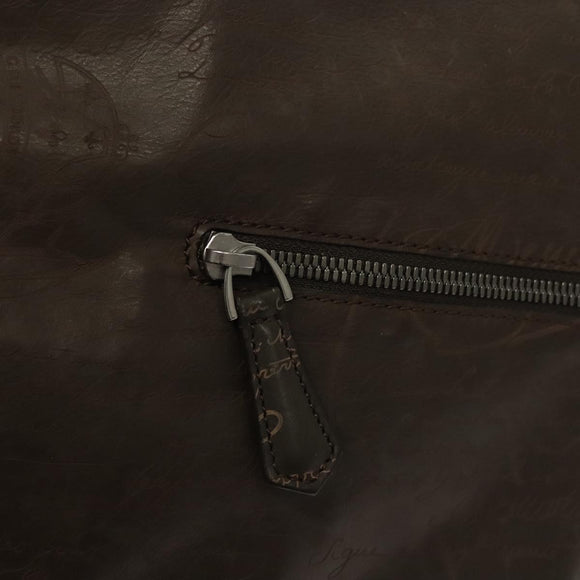 Berluti Calligraphy Clutch Bag Leather Brown Silver Auth bs28029