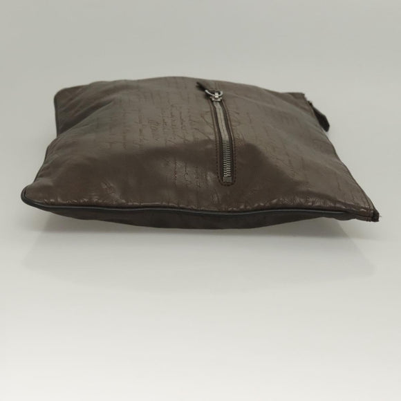 Berluti Calligraphy Clutch Bag Leather Brown Silver Auth bs28029