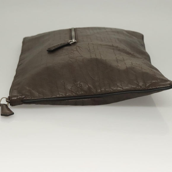Berluti Calligraphy Clutch Bag Leather Brown Silver Auth bs28029