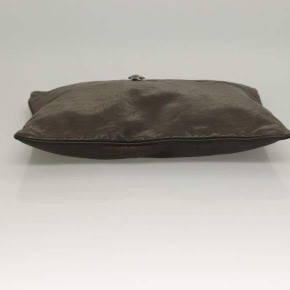 Berluti Calligraphy Clutch Bag Leather Brown Silver Auth bs28029