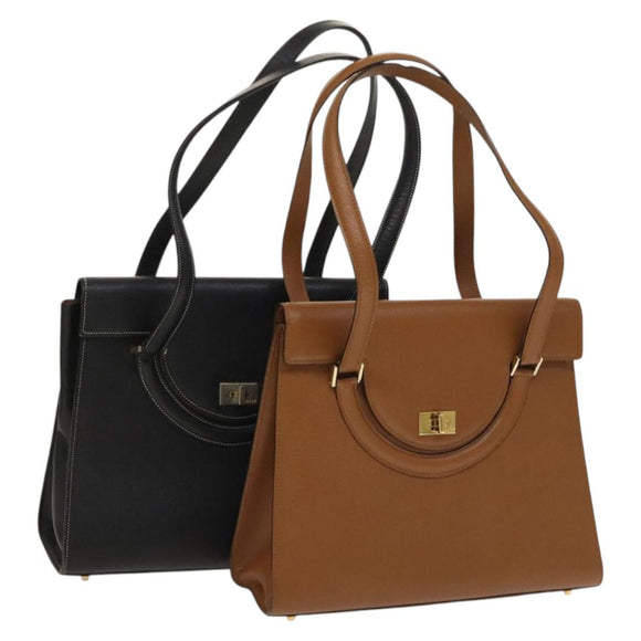 BALLY Tote Bag Leather 2Set Black Brown Auth bs28036