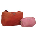 PRADA Pouch Nylon 2Set Pink Red Auth bs28039-1