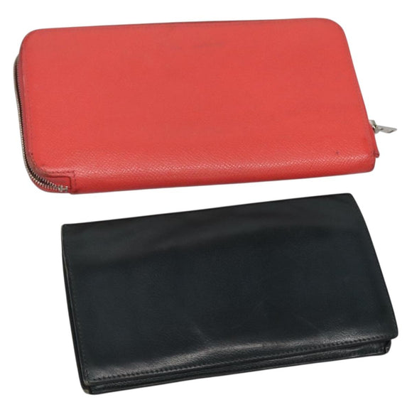 HERMES Wallet Leather 2Set Black Red Auth bs28040