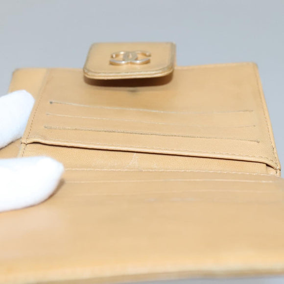 CHANEL Icon Line Bifold Wallet Leather Beige CC Auth bs28046