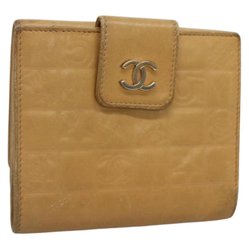 CHANEL Icon Line Bifold Wallet Leather Beige CC Auth bs28046