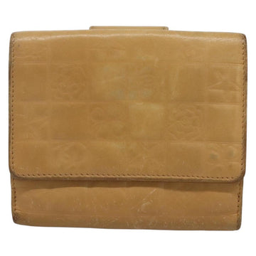CHANEL Icon Line Bifold Wallet Leather Beige CC Auth bs28046 - 0