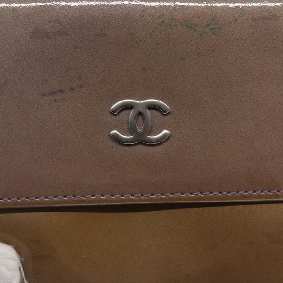 CHANEL Bifold Wallet Enamel Purple Silver CC Auth bs28048