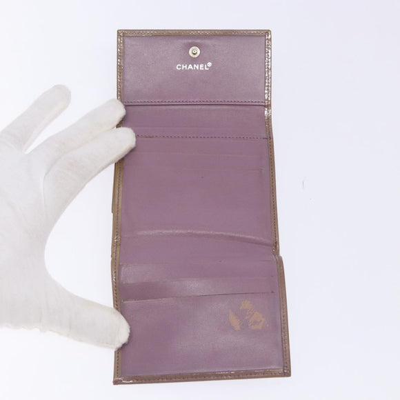CHANEL Bifold Wallet Enamel Purple Silver CC Auth bs28048