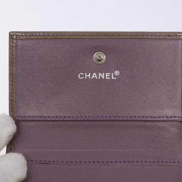 CHANEL Bifold Wallet Enamel Purple Silver CC Auth bs28048