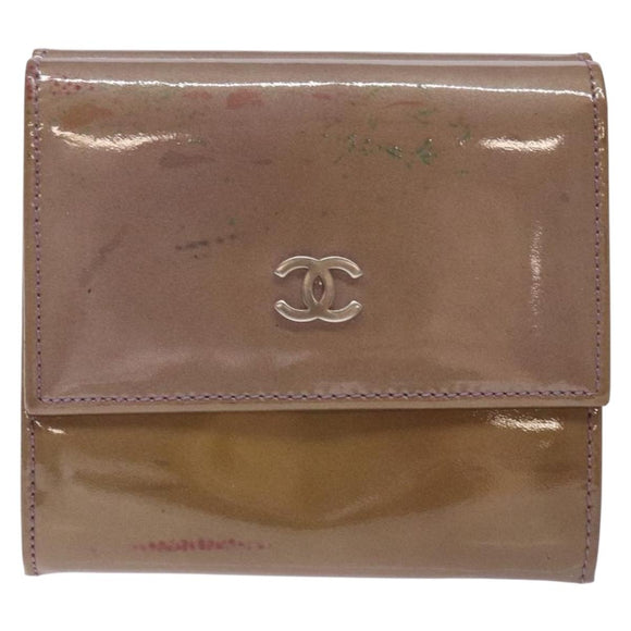 CHANEL Bifold Wallet Enamel Purple Silver CC Auth bs28048