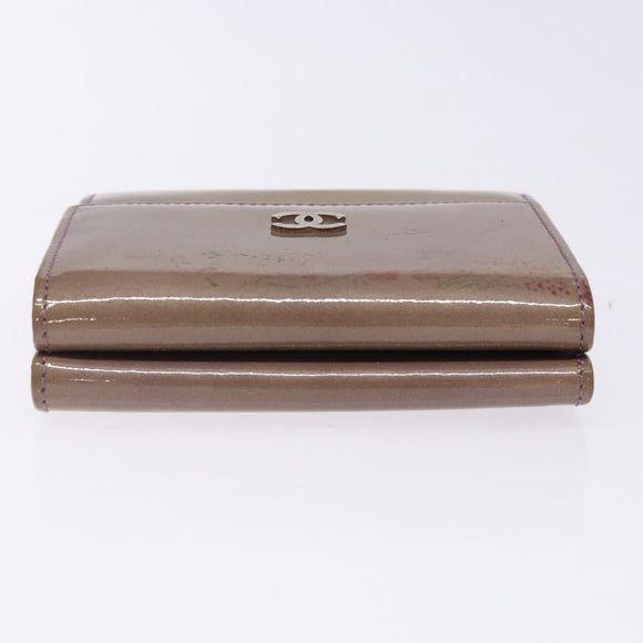 CHANEL Bifold Wallet Enamel Purple Silver CC Auth bs28048
