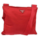 PRADA Shoulder Bag Nylon Red Silver Auth bs28053-1