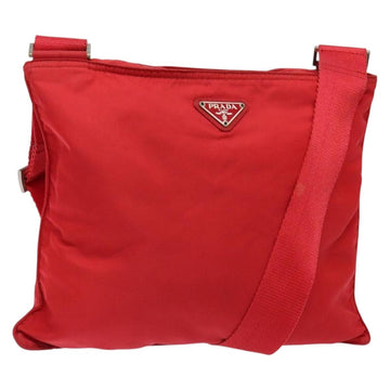 PRADA Shoulder Bag Nylon Red Silver Auth bs28053