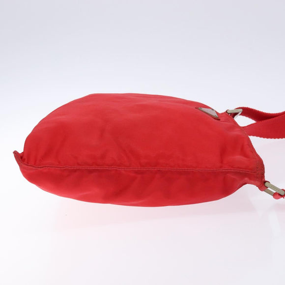 PRADA Shoulder Bag Nylon Red Silver Auth bs28053