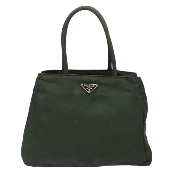 PRADA Tote Bag Nylon Khaki Silver Auth bs28055