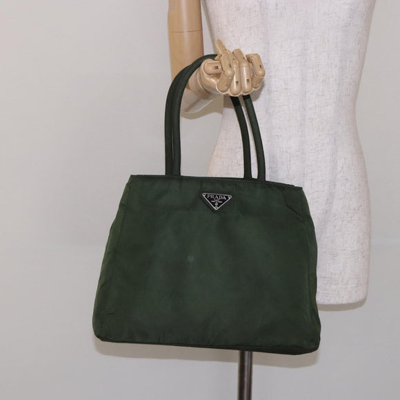 PRADA Tote Bag Nylon Khaki Silver Auth bs28055