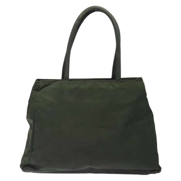 PRADA Tote Bag Nylon Khaki Silver Auth bs28055